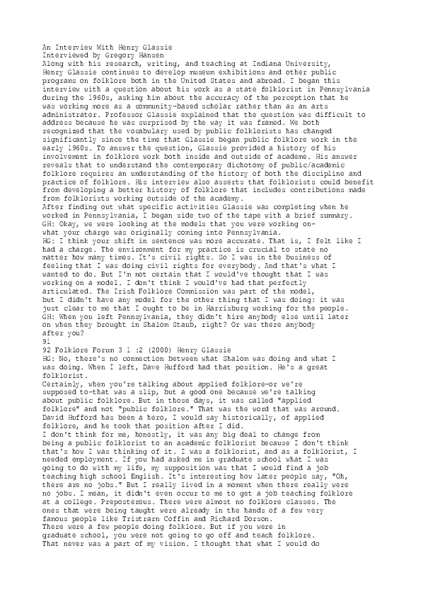 An Interview with Henry Glassie