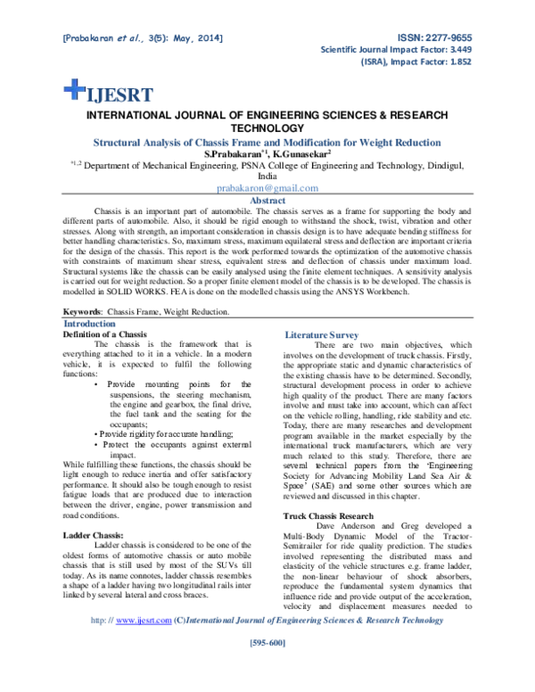 (PDF) Structural Analysis of Chassis Frame and Modification for Weight