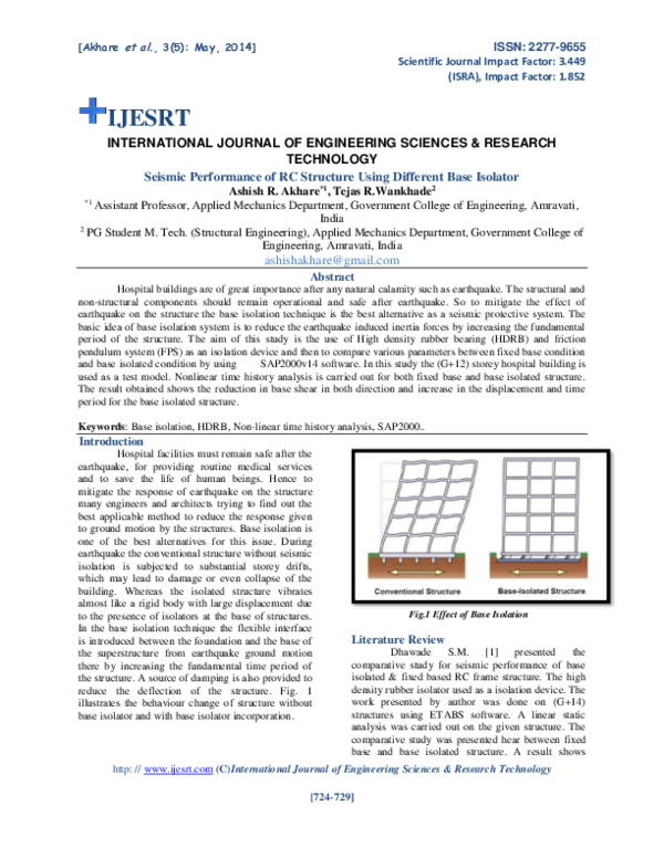 (PDF) Seismic Performance of RC Structure Using Different Base Isolator.