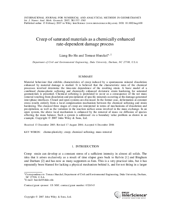 (PDF) Creep of saturated materials as a chemically enhanced rate