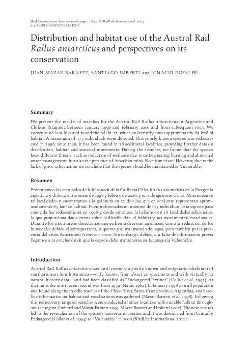 (PDF) Distribution and habitat use of Austral Rail Rallus Antarcticus