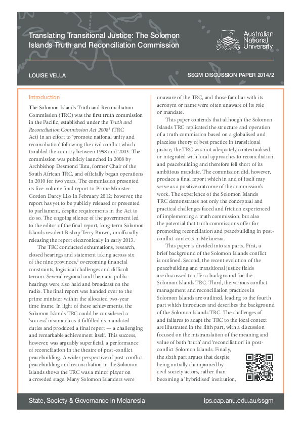 (PDF) Translating Transitional Justice: The Solomon Islands Truth and ...