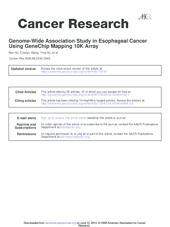 (PDF) Genome-Wide Association Study in Esophageal Cancer Using GeneChip ...