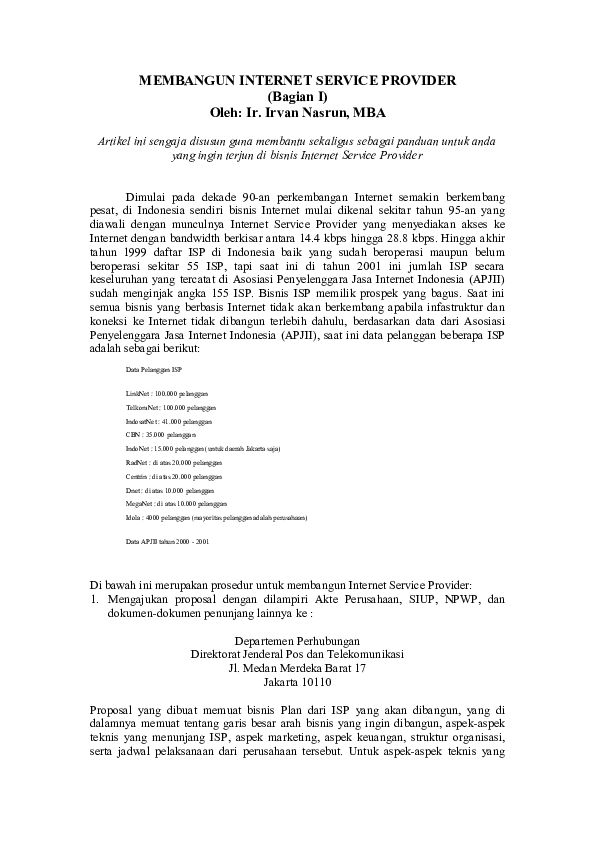 (DOC) MEMBANGUN INTERNET SERVICE PROVIDER