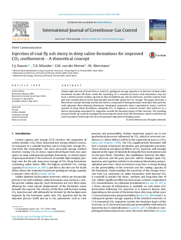 (PDF) Injection of coal fly ash slurry in deep saline formations for ...