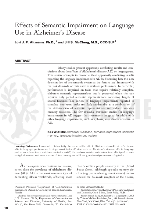 (PDF) Effects of Semantic Impairment on Language Use in Alzheimer's Disease