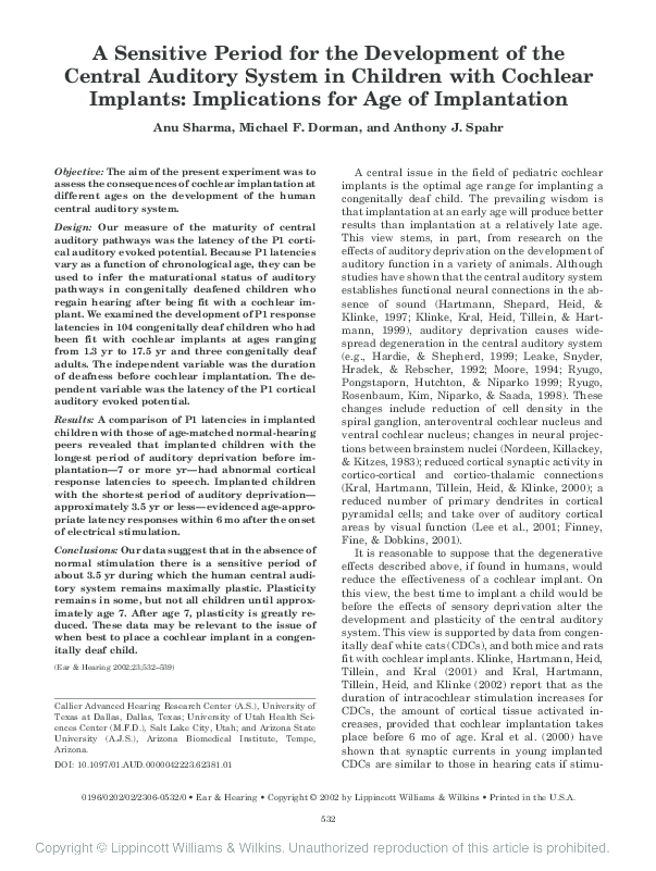 (PDF) A Sensitive Period for the Development of the Central Auditory ...