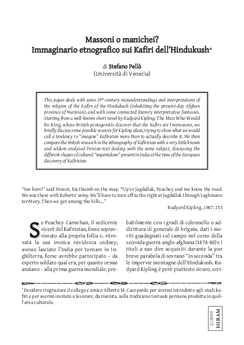 (PDF) Massoni o manichei? Immaginario etnografico sui Kafiri dell ...