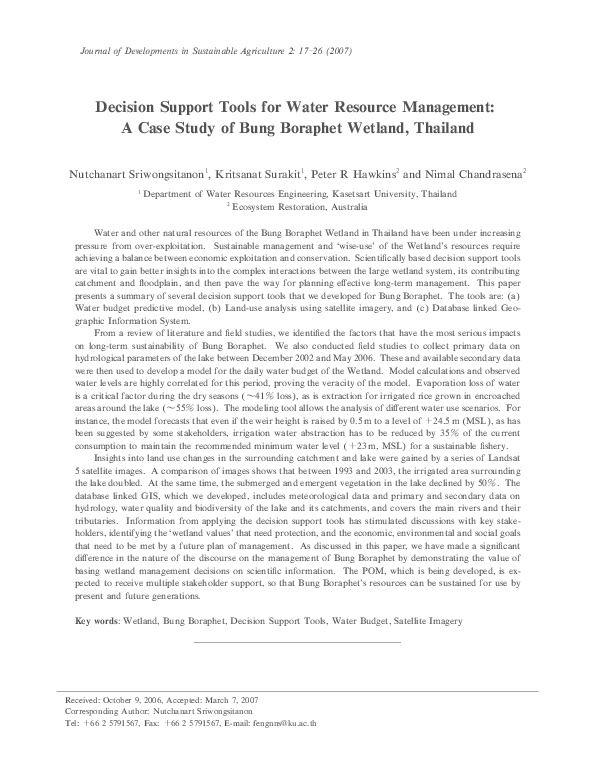 (PDF) Decision Support Tools for Water Resource Management: A Case ...