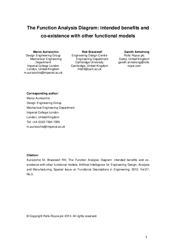 (PDF) The Function Analysis Diagram: intended benefits and co-existence ...