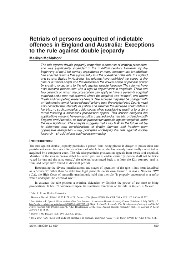 (PDF) Retrials of Persons Acquitted of Indictable Offences in England