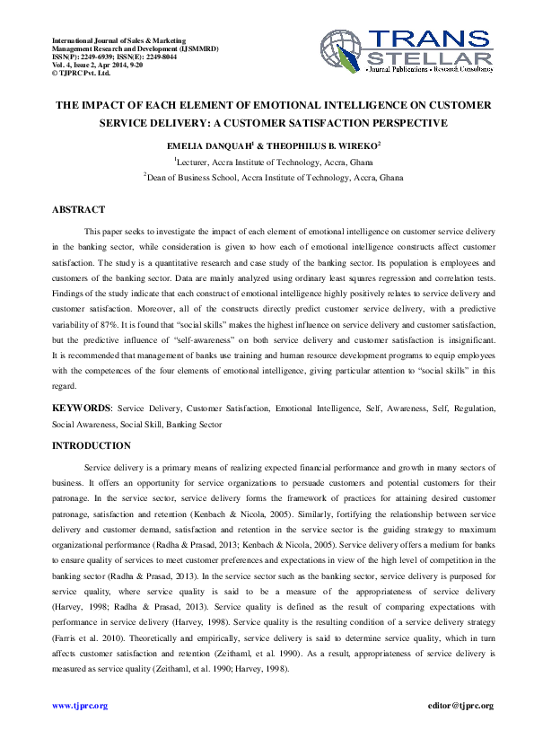 (PDF) THE IMPACT OF EACH ELEMENT OF EMOTIONAL INTELLIGENCE ON CUSTOMER