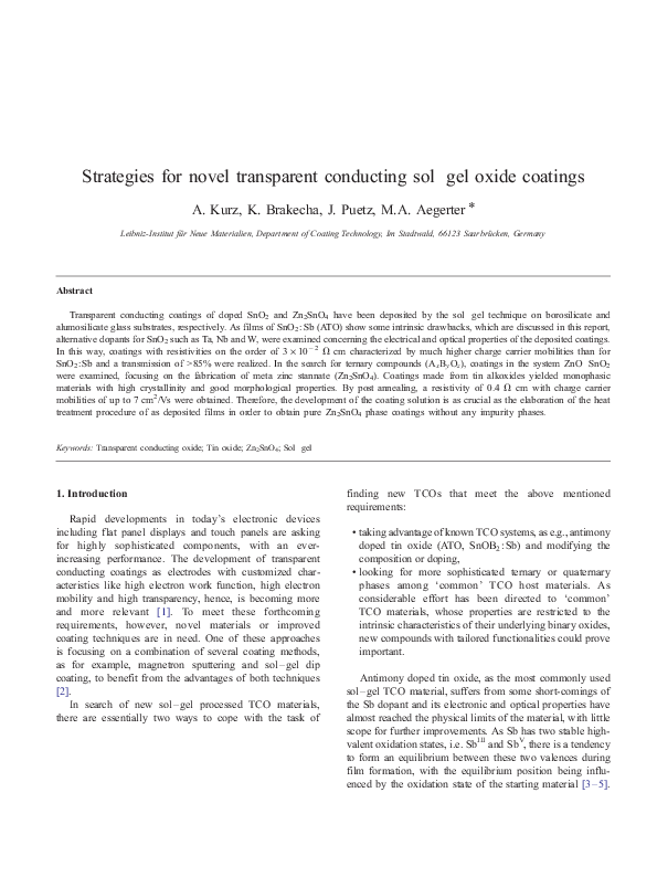(PDF) Strategies for novel transparent conducting solgel oxide