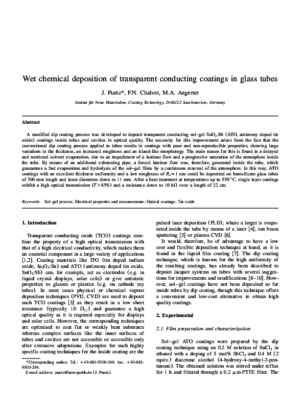 (PDF) Wet chemical deposition of transparent conducting coatings in
