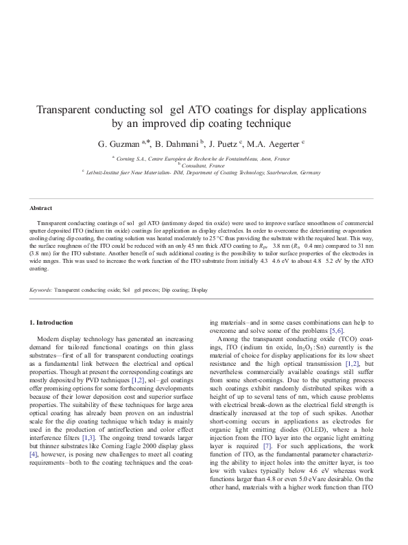 (PDF) Transparent conducting solgel ATO coatings for display