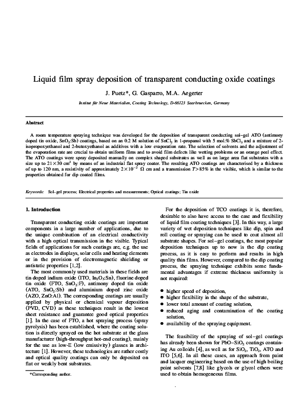 (PDF) Liquid film spray deposition of transparent conducting oxide