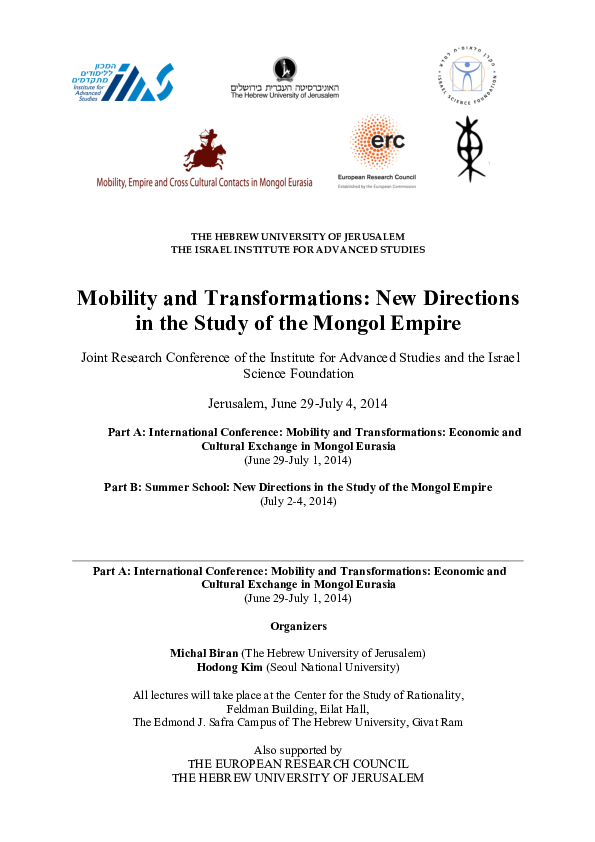Conference's Program: Mobility and Transformations: New Directions in the Study of the Mongol Empire