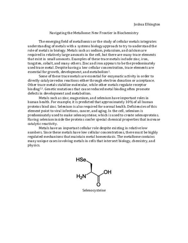 (PDF) Navigating the Metallome: New Frontier in Biochemistry