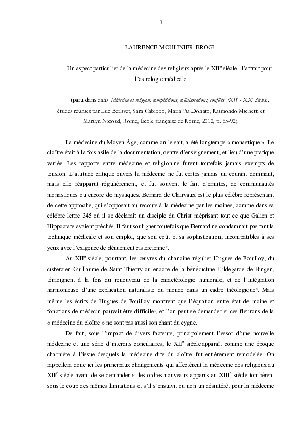 « Un aspect particulier de la médecine des religieux après le XIIe siècle : l’attrait pour l’astrologie médicale »