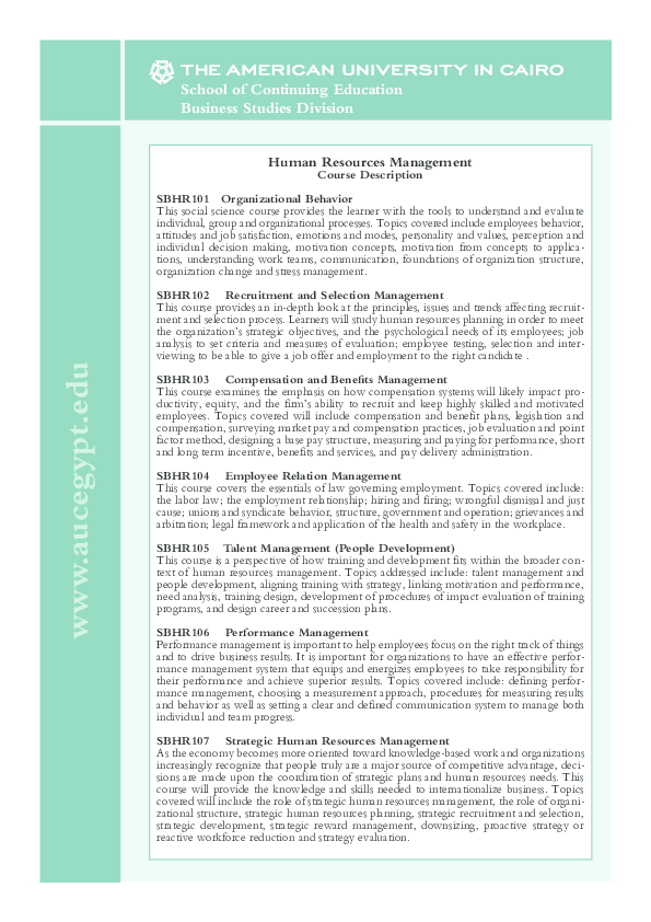 (PDF) School of Continuing Education Business Studies Division Human