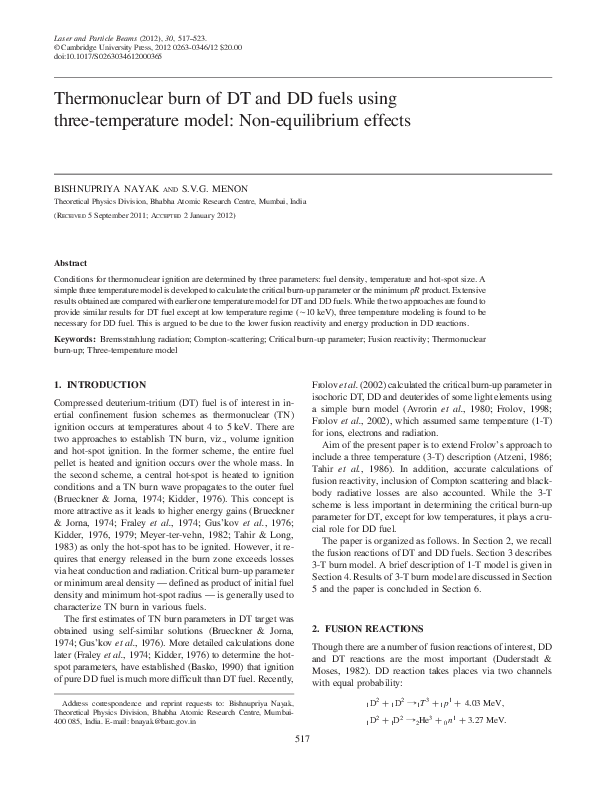 (PDF) Thermonuclear burn using three temperature model