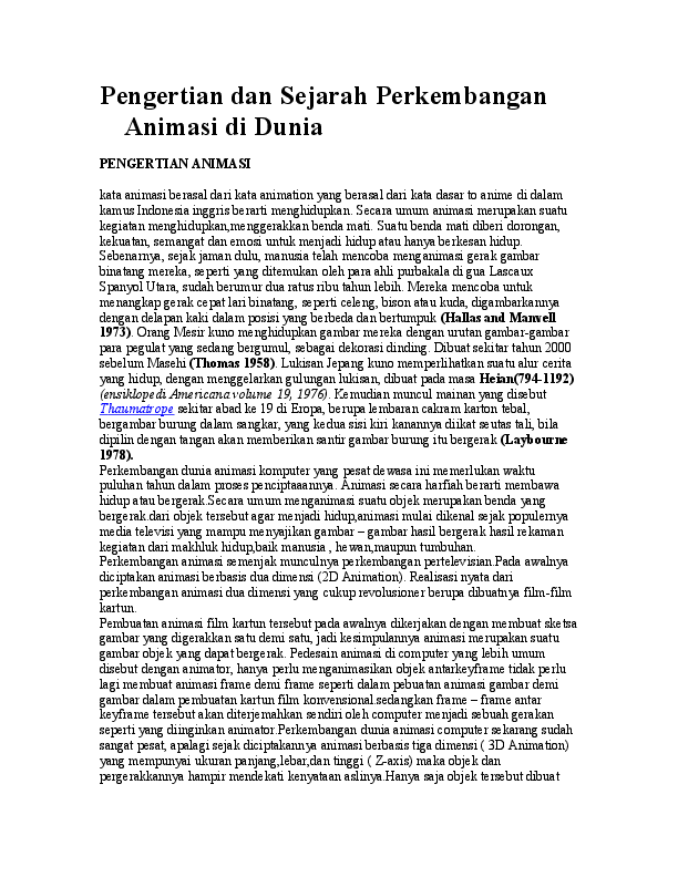 Doc Pengertian Dan Sejarah Perkembangan Animasi Di Dunia Jordy