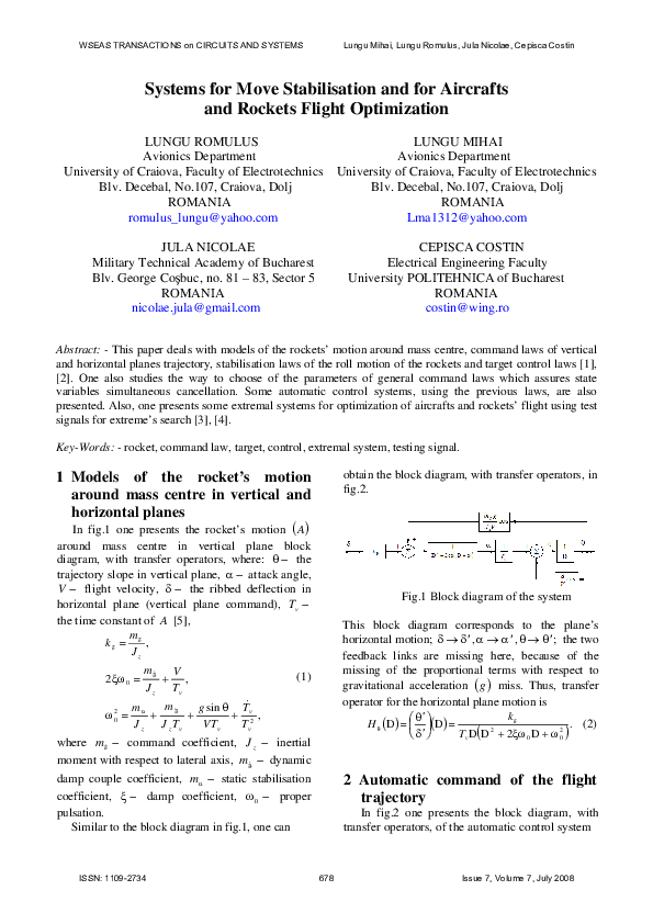 (PDF) Systems for Move Stabilisation and for Aircrafts and Rockets ...