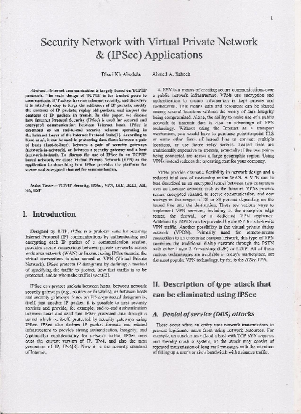 (PDF) Security Network with Virtual Private Network & (IPSec) Applications