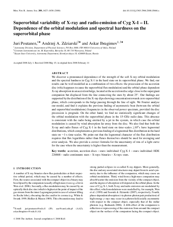 (PDF) Superorbital variability of X-ray and radio emission of Cyg X-1 ...
