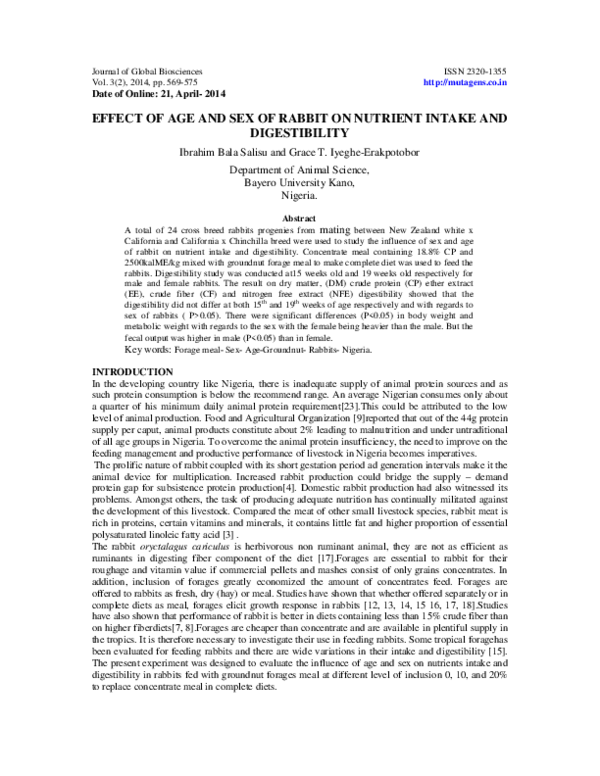 (PDF) EFFECT OF AGE AND SEX OF RABBIT ON NUTRIENT INTAKE AND DIGESTIBILITY