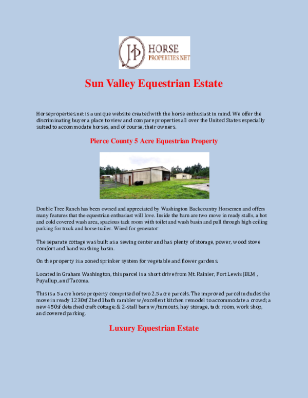 (PDF) Sun Valley Equestrian Estate Pierce County 5 Acre Equestrian