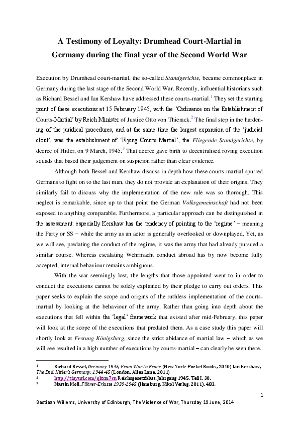 (PDF) A Testimony of Loyalty Drumhead CourtMartial in Germany during