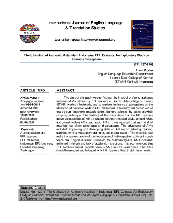 (PDF) The Utilization of Authentic Materials in Indonesian EFL Contexts ...