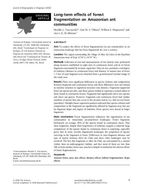 (PDF) Long‐term effects of forest fragmentation on Amazonian ant ...