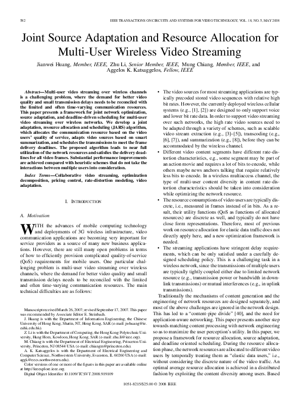 (PDF) Joint Source Adaptation and Resource Allocation for Multi-User ...