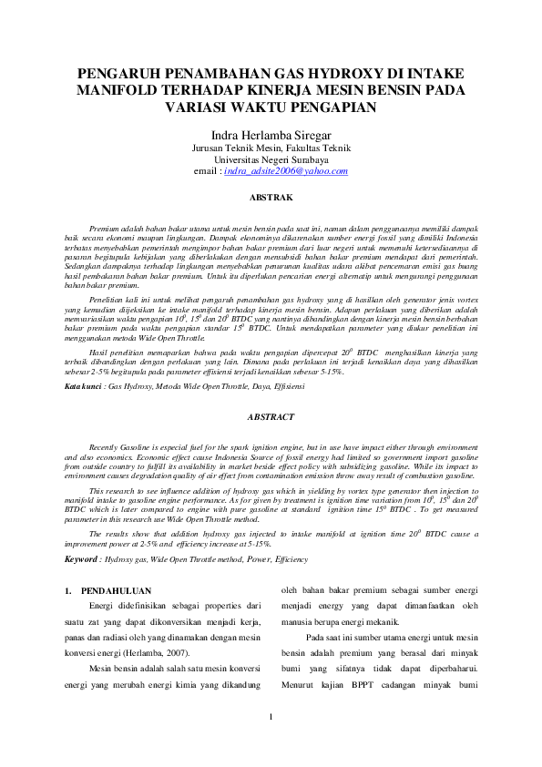 (DOC) PENGARUH PENAMBAHAN GAS HYDROXY DI INTAKE MANIFOLD terhadap kinerja engine Indra I H S
