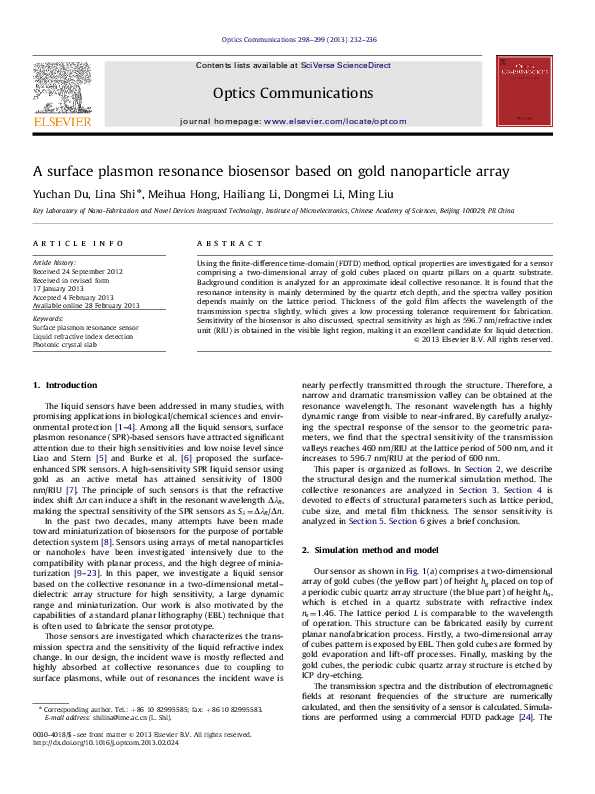 (PDF) A surface plasmon resonance biosensor based on gold nanoparticle ...