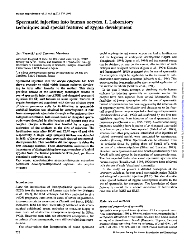 (PDF) Spermatid injection into human oocytes. I. Laboratory techniques