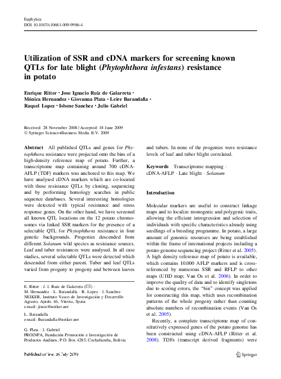 (PDF) Utilization of SSR and cDNA markers for screening known QTLs for ...