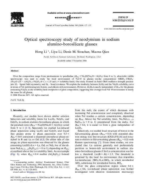 Pdf Optical Prop Nd In Boroslicate Glasses With R Change Hong Li Academia Edu