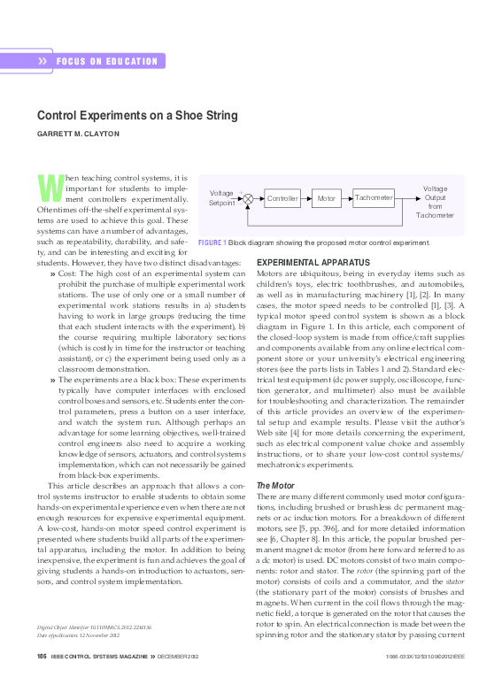 (PDF) Control Experiments on a Shoe String Clayton2012