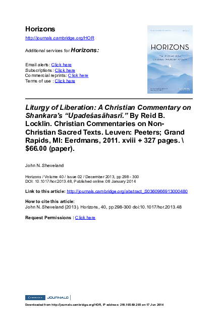 (PDF) Liturgy of Liberation: a Christian Commentary on Shankara's ...