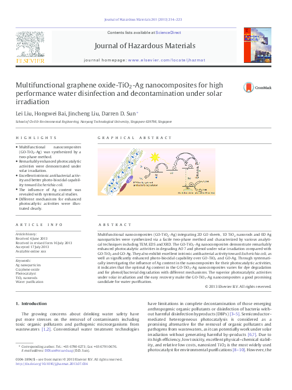 (PDF) Multifunctional graphene oxide Ti O2 Ag nanocomposites for high ...