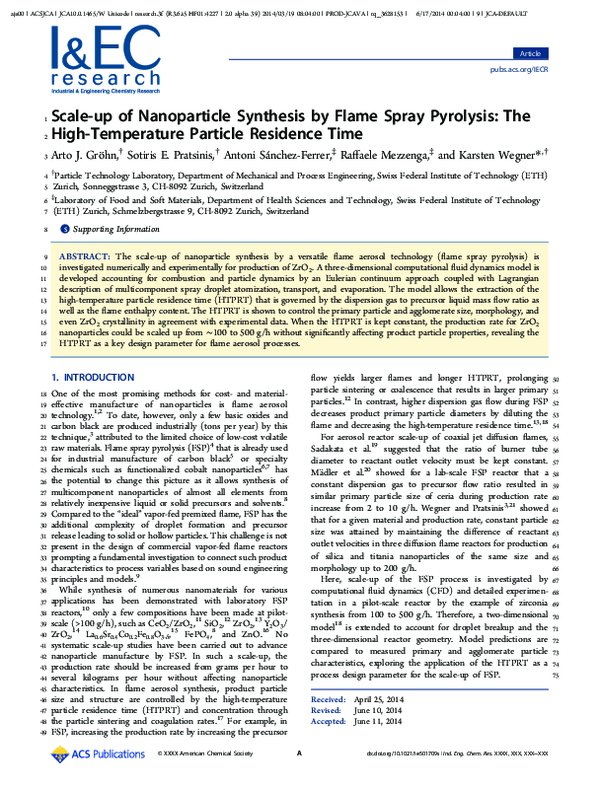 Scale-up of Nanoparticle Synthesis by Flame Spray Pyrolysis: the High ...