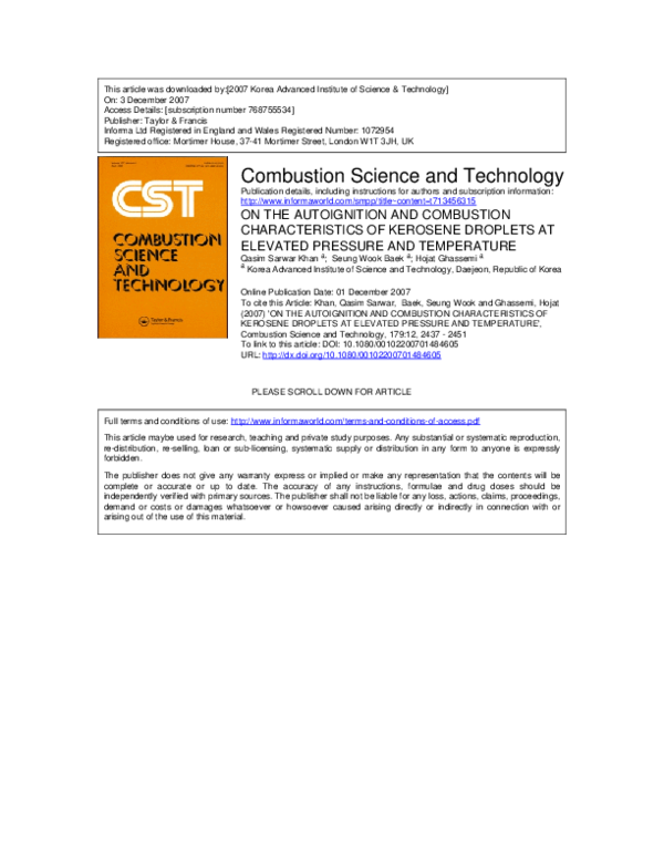 (PDF) ON THE AUTOIGNITION AND COMBUSTION CHARACTERISTICS OF KEROSENE ...
