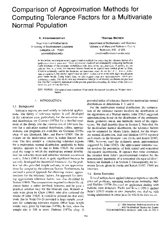 (PDF) Comparison of Approximation Methods for Computing Tolerance ...