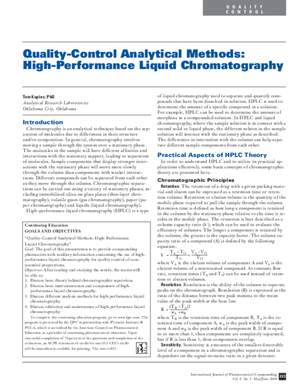 (PDF) HighPerformance Liquid Chromatography myra armen Academia.edu