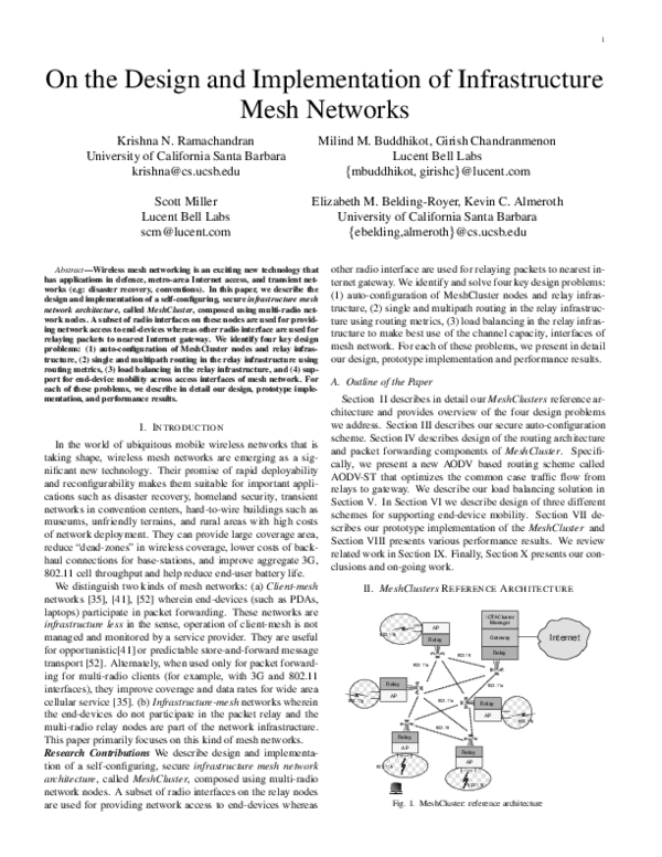 (PDF) On the Design and Implementation of Infrastructure Mesh Networks