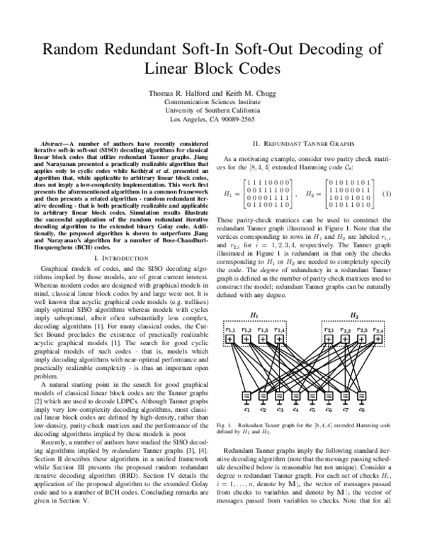 (PDF) Random Redundant Soft-In Soft-Out Decoding of Linear Block Codes