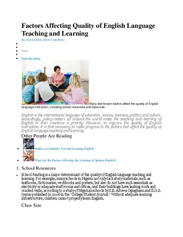 Doc Factors Affecting Quality Of English Language Teaching And Learning Jons Gegare Academia Edu